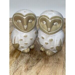 ceramic owl salt & pepper shakers White Heart Face Cute Cottage Chic Farmhouse